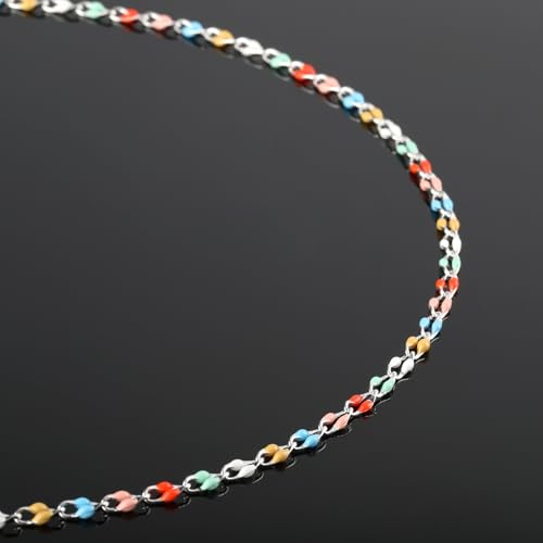 YOUBEIYEE 2 Meters Silver Plated Jewelry Making Chains Bulk Mixed Color Enamel Chain Handmade Women Necklace Bracelet DIY Jewelry Supplies Findings - color: Light Colorful