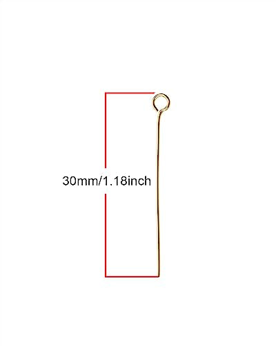 Shapenty 200PCS Mini Metal Wire Eyepins Beading Small Open Eye Head Pins Needles Bulk for DIY Craft Bead Earring Pendant Necklace Bracelet Jewelry Charm Finding Making (30mm/1.18Inch, Gold) - color: Gold, size: 30 mm