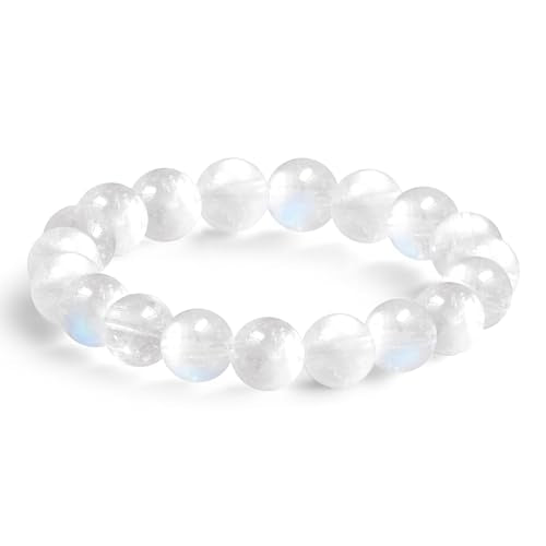 NLIEO Natural Gemstone Stretch Beaded Rings for Women Stackable Dainty Elastic Crystal Rings Jewelry - style: Moonstone
