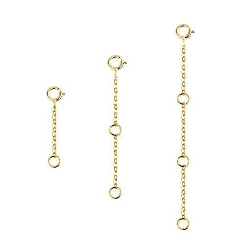 Necklace Extenders Durable 14K Gold Plated Solid Brass Necklace Bracelet Anklet Extender Extension Chains（1 2 3 inch） - color: A-14K Gold