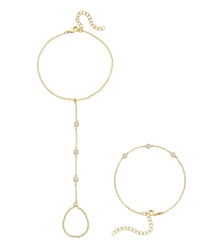 adoyi Gold Bracelets for Women, 14K Gold Plated Stackable Bracelet Stack Set Adjustable Charm Paperclip Chain Cuban Link Layered Waterproof Jewelry Sets Gifts for Womens - color: Gold Style B