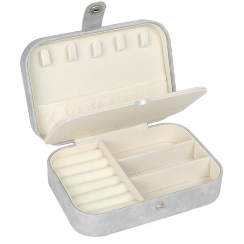Hatori Travel Jewelry Box, PU Leather Small Jewelry Organizer for Women Girls, Portable Mini Travel Case Display Storage Holder Boxes for Stud Earrings, Rings, Necklaces, Bracelets (Grey) - color: Grey