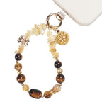 TEAMOLA Natural Stone Phone Charm, Handmade Crystal Cellphone Chain for Universal, Beaded Healing Anti Theft Phone Wrist Strap with Tether Tab, Citrine & Tiger's Eye & Aromatic Ball Pendant - color: Gold & Yellow & Black