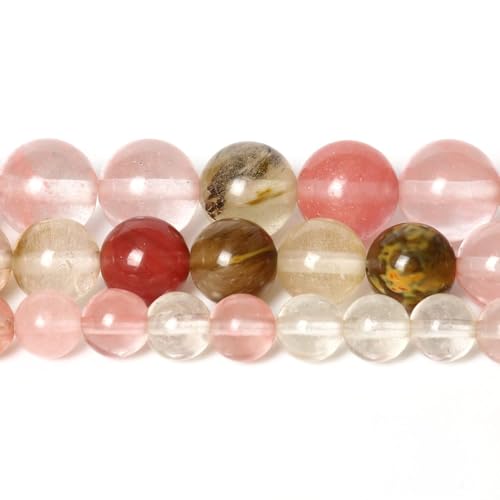 About 35pcs 10mm Natural Stone Beads Fire Cherry Quartz Beads Crystal Gemstone for Jewelry Making, DIY Bracelet Necklace - color: Fire Cherry Quartz, size: 10mm