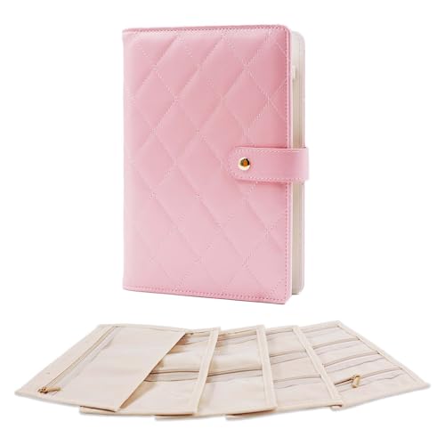 Travel Jewelry Organizer Case ， Portable Jewelry Organizers Storage Book, Compact Jewelry Roll for Earrings, Rings, Necklaces - Perfect Jewelry Travel Bag for Women - color: pink