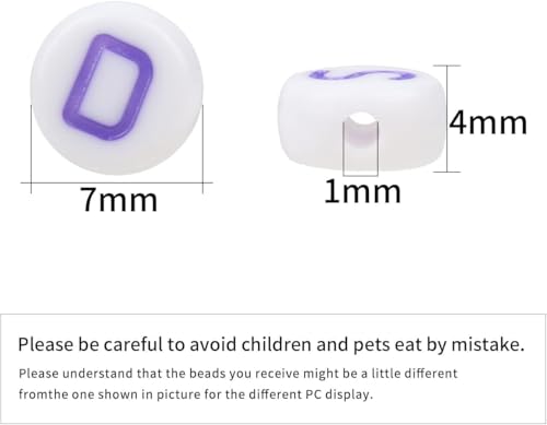 Purple Letter Beads Alphabet Letters White Round Bead, 4x7mm 1200pcs, Flat Letter Beads Purple Friendship Bracelets Making Kit Beads for Bracelets Purple Beads with Box - color: Purple Letter White Bead, size: 4×7mm(Round)