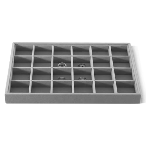 Velvet Stackable Jewelry Display Tray, 24 Grid Earring Ring Storage Tray, Drawer Divider Jewelry Accessories Organizer Plate (Gray) - color: Grey, size: 24 Slot Tray