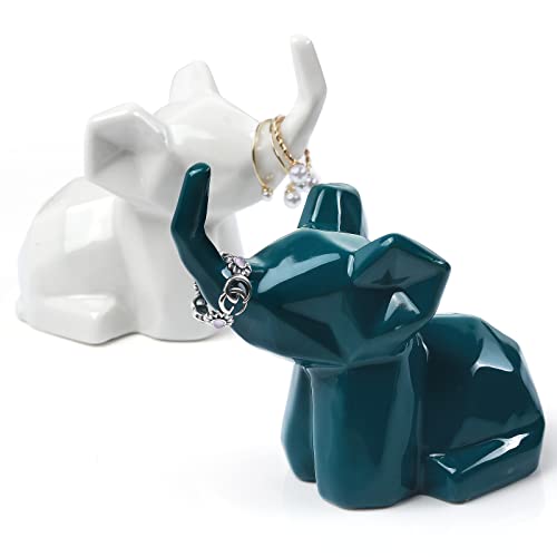 PUDDING CABIN 2 Pack Elephant Ring Holder Figurines Wedding Gifts for Couples Cute Table Desk Preppy Room Decor Elephant Gifts for Women Mom Mothers Day Birthday Christmas - style: Elephants