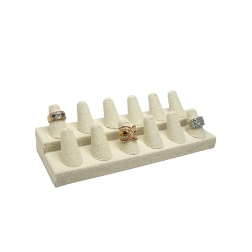 Novel Box Beige Linen Jewelry 12 Rings Finger Display Stand 8.25x3.25x2.5 Inches with Square Base - Ring Holder Organizer Stand for Selling or Personal Use - Display Stands for Rings - color: 12 Ring Finger, size: Beige Linen