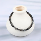 LPBeads Handmade Natural Gemstone Stretch Elastic Bracelet Healing Crystal Round Stone Beads Jewelry Gifts for Women Men - color: Black Larvikite, size: 4mm