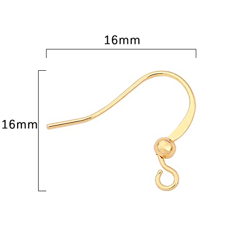 BEADIA 18K Gold Plated Earring Hooks 16x16mm 80pcs with Beads for Jewelry Making Findings - size: Hooks 3# 16x16mm