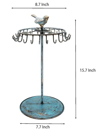 Golden Turquoise Bird Rotating Necklace Holder Bracelet Stand/Jewelry Organizer/Jewelry Tree - color: Golden Turquoise
