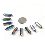 Metallic Rainbow Coated Hematite 32mm Natural Gemstone Hexagonal Wand Jewelry Making Crystal Pointed Chakra Reiki Healing Beads 2mm Hole Drilled(Pack of 10) - color: Metallic Rainbow Coated Hematite