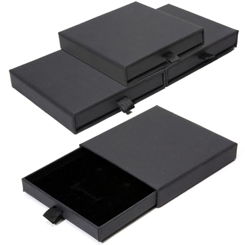 4 Pcs Jewelry Gift Box, 3.5×3.5x0.7Inch Cardboard Jewelry Boxes, Fancy Necklace Bracelet Earring Drawer Organizer Box, Kraft Empty Jewellery Boxes for Necklace Ring Earring Display Box(Black) - color: Black