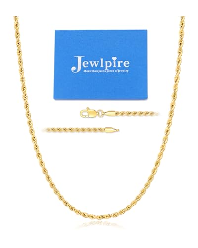 Jewlpire Silver Rope Chain/14k Gold Plated Chain Necklace for Men, 2.5mm 3mm 4mm Chains for Men Women, Stainless Steel Necklace Chains, Mens Necklaces 16 18 20 22 24 26 Inch - color: 3mm-14k Gold Plated, size: 18 Inch