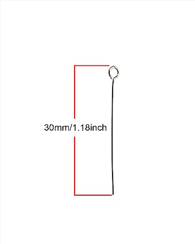 Shapenty 200PCS Mini Metal Wire Eyepins Beading Small Open Eye Head Pins Needles Bulk for DIY Craft Bead Earring Pendant Necklace Bracelet Jewelry Charm Finding Making (30mm/1.18Inch, Silver) - color: Silver, size: 30 mm