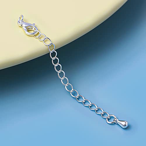 50 Pieces Silver Chain Extension, 2 Inch Stainless Steel Necklace Bracelet Extender, Pendant Anklet Extenders for Women, Jewelry Making With Durable Lobster Claw