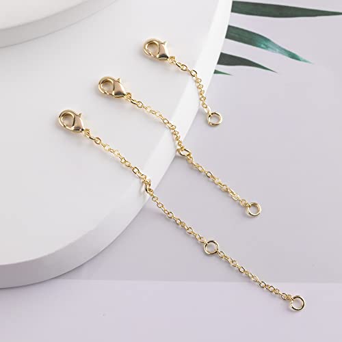 Gold Necklace Extenders,14K Gold Chain Extenders with Lobster Clasp, Durable Plated Solid Brass Necklace Bracelet Anklet Extension Chains(1 2 3 Inches, 3PCS) - color: D-Gold, size: 1,2,3inch