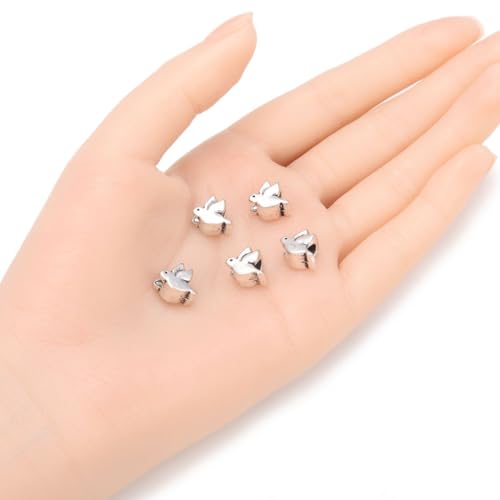 20pcs Cute Dove Bird Symbol of Peace Hope Large Hole Animal Loose Beads (4.5mm Hole) Antique Silver Metal Spacer for DIY Craft Jewelry Making MEC-A2 - size: Dove/Bird