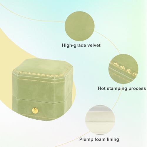 Jewelry Ring Box Small Travel Jewelry Box, Velvet Wedding Ring Box for Business, Engagement, Wedding, Bridesmaid and Mother's Day - Green - color: Ring Box-Green