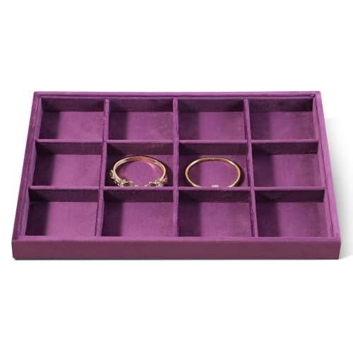 Velvet Stackable Jewelry Display Tray, 12 Grid Watch Bangle Bracelet Storage Tray, Makeup Drawer Insert Jewelry Shop Organizer Plate (Purple) - color: Purple, size: 12 Slot Bracelet Tray