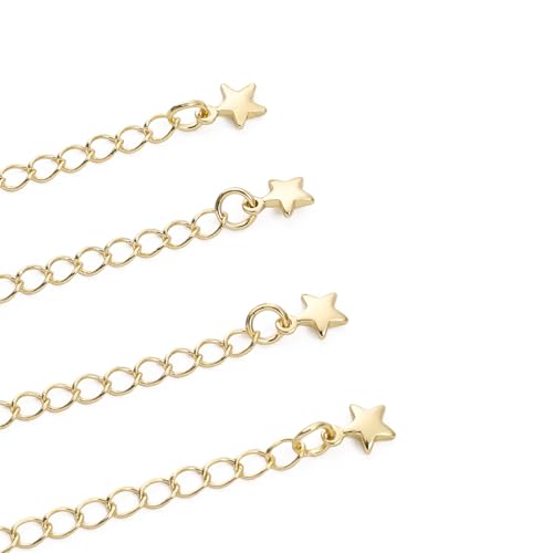 BEADIA 14K Gold Plated Extender Chains 75mm 20pcs 3D Star Extension Tail Chains for Jewelry Making Findings - color: 3D Star