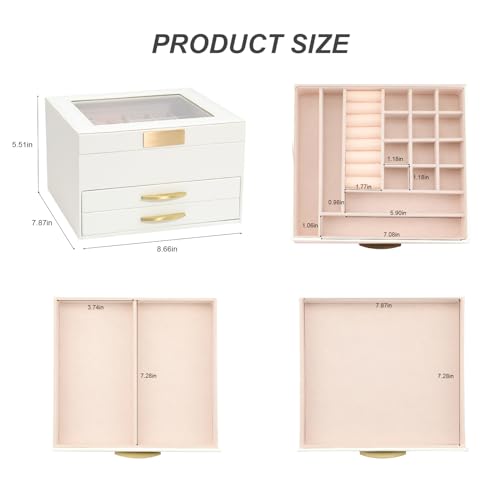 Jewelry Organizer Box with Glass Lid, Women Jewelry Box White Jewelry Case 3-Layer with 2 Drawers, Jewelry Organizer Jewelry Box, Glass Lid White - color: A Glass Lid White