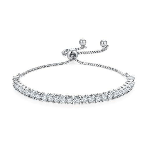 MINDDHA Tennis Bracelet | 14K Gold/White Gold Plated Cubic Zirconia Silver, Gold Bracelets for Women | 2mm 3mm Elegant CZ Tennis Bracelet for Women, Thin, Dainty, & Classic, Size 6-8 Inch - color: Adjustable Size 3mm White Gold, size: 6-9 Inch