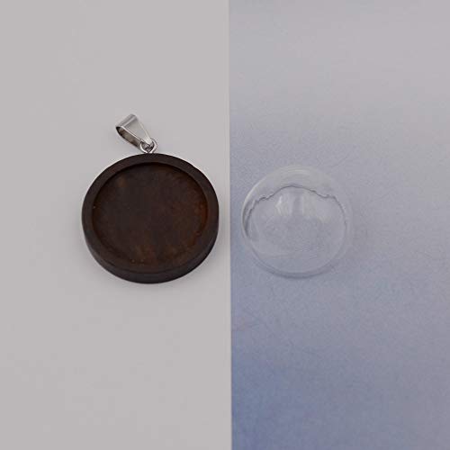 ZenRa 10 Pieces Glass Dome with Wooden Base Glass Vial Pendant with Wood Hollow Cabochons Charms (25mm Dome Dark Coffee) - size: 25mm Dome Dark Coffee