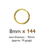 The Beadsmith Open Jump Rings – 8mm, Gold Plated, 19-Gauge (0.92mm) Wire Thickness, 144 Pieces – Findings for Making Keychains, Charms, Chain Mail and Body Jewelry - color: Gold, size: 8mm - 18 Gauge