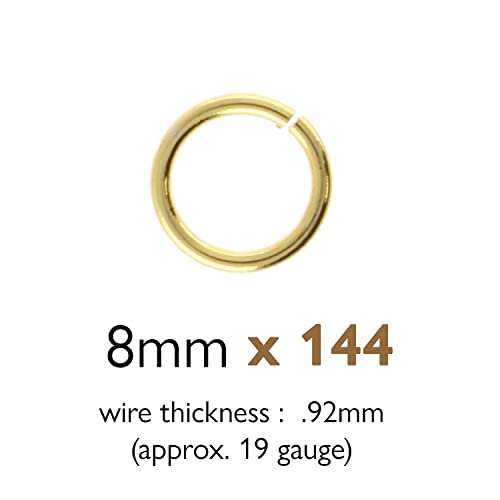 The Beadsmith Open Jump Rings – 8mm, Gold Plated, 19-Gauge (0.92mm) Wire Thickness, 144 Pieces – Findings for Making Keychains, Charms, Chain Mail and Body Jewelry - color: Gold, size: 8mm - 18 Gauge
