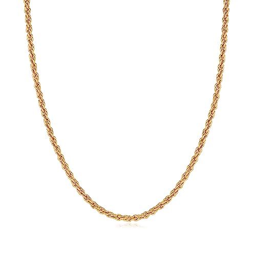 GLIVEOR 925 Sterling Silver Clasp 2.5mm Rope Chain for Men Women Diamond Cut Chain Necklace 16 18 20 22 24 26 30 Inches - color: gold, size: 26, style: 2mm