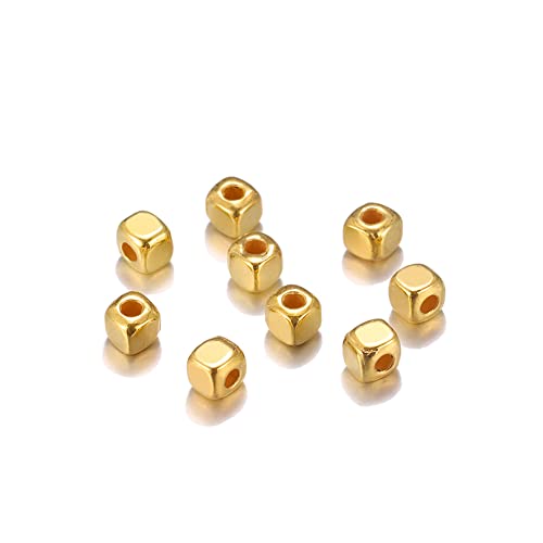500 Pieces 3mm Cube Spacer Beads for Jewelry Making Alloy Spacer Beads Loose Spacer Beads Square Spacer Beads for DIY Craft Bracelet Necklace Jewelry Making, 1.5mm Hole, Gold