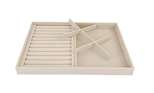 Large Beige Premium Quality Velvet Jewelry Display Box Tray Stackable Practical Trade Show Home Store 6 Grid and Ring - color: 6 Grid Rings