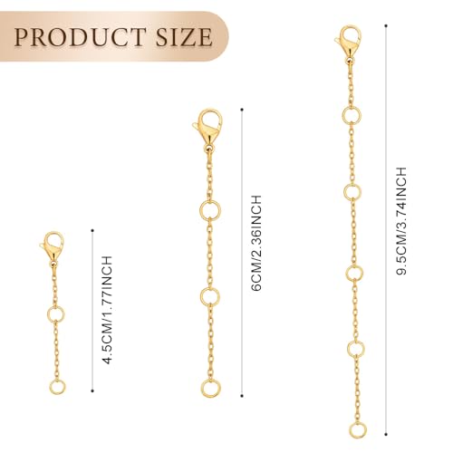 3 Pcs Necklace Extenders for Women 14K Gold Plated Necklace Extender Chain Extenders for Necklaces Anklet Bracelet Extender with Lobster Clasp Necklace Extension for Jewelry Making (1 2 3 Inch) - color: Gold