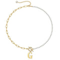 Yoosteel Pearl Initial Necklace for Women, Dainty Pearl Chain Choker Initial Necklaces for Women Toggle Clasp Paperclip Link Chain Necklace Jewelry Gifts - color: Gold, style: G