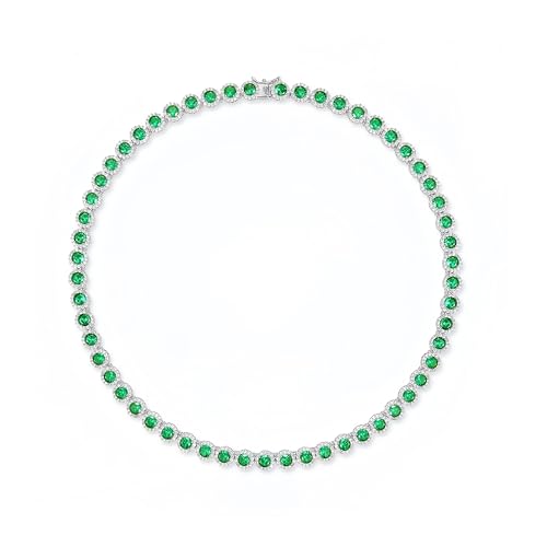 Gemsme 18K White Gold Plated Halo Necklace 5.0mm Round Cubic Zirconia Classic Tennis Necklace - color: White Gold - Green, size: 18 Inch