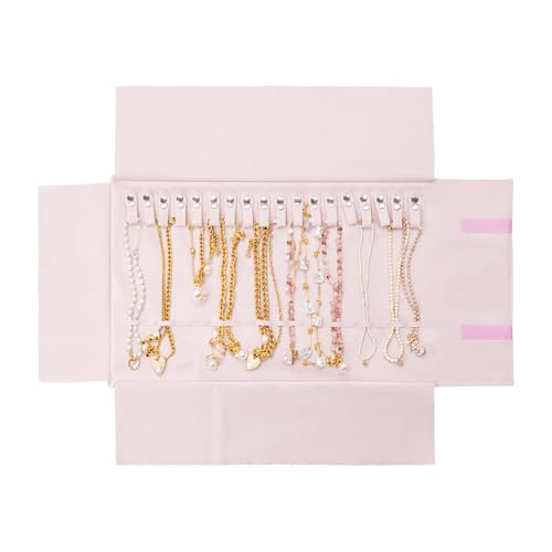 UnionPlus Velvet Travel Jewelry Roll Bag Organizer for Necklaces Only, Pink - color: Pink, size: Medium