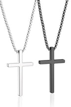 Romass 2 Pcs Cross Necklace for Men Boys,Stainless Steel Pendants Silver Black Gold Crosses Chain Jewelry Gifts Box 16-30 inches - size: 30 in, style: 2Pcs(silver+black) 1.2 "* 0.7'' pendant