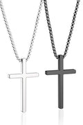 Romass 2 Pcs Cross Necklace for Men Boys,Stainless Steel Pendants Silver Black Gold Crosses Chain Jewelry Gifts Box 16-30 inches - size: 18 in, style: 2Pcs(silver+black) 1.2 "* 0.7'' pendant
