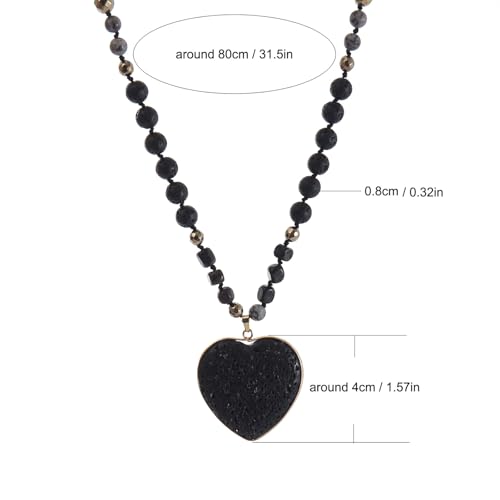 Long Necklaces for Women Boho, Oval Waterdrop Turquoise Pendant, Natural Stone Beaded, Handmade,Vintage & Elegance, Boho Fashion Charm Beaded Necklace for Women - style: K-Lava Rock Pendant