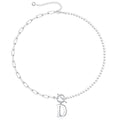 Yoosteel Pearl Initial Necklace for Women, Dainty Pearl Chain Choker Initial Necklaces for Women Toggle Clasp Paperclip Link Chain Necklace Jewelry Gifts - color: Silver, style: D