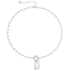 Yoosteel Pearl Initial Necklace for Women, Dainty Pearl Chain Choker Initial Necklaces for Women Toggle Clasp Paperclip Link Chain Necklace Jewelry Gifts - color: Silver, style: D