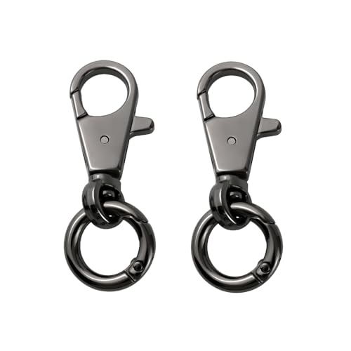 2pcs Double Opening Snap Hooks Heavy Duty Metal Push Gate Swivel Lobster Clasp Keychain Clip Purse Making Accessories (Black) - color: Black