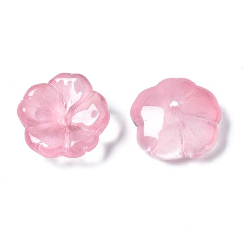 KISSITTY 100pcs Flower Glass Beads Pink Crystal Aesthetic Flowers Drilled Bead Caps Charm Spacers for DIY Necklaces Earrings Bracelets Jewelry Craft Making for Women - color: Pink