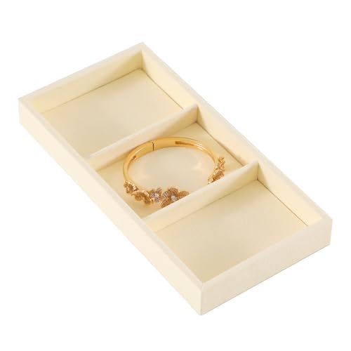 Dark Blue Jewelry Display Tray Ring Necklace Earring Bangle Organizer Multifunctional Storage Case for Jewelry Showcase (Long 3 Grids Tray(beige)) - color: 21-3 Gird Tray