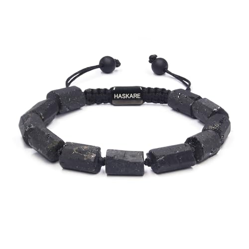 HASKARE Natural Stone Tourmaline Crystal Bracelets for Men, Protection Crystals Raw Black Tourmaline Beads Bracelet, Mens Energy Healing Bracelets for Anxiety, Handmade Beaded Bracelet Gifts for Men