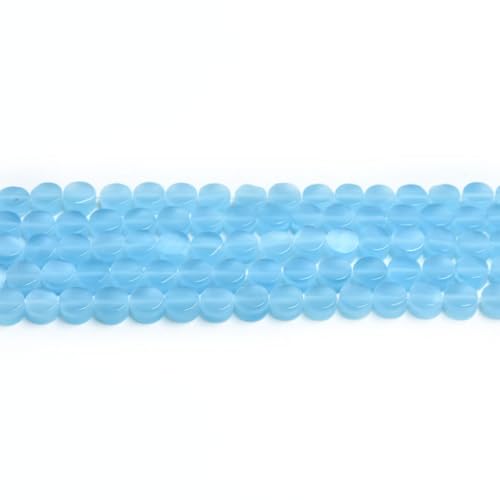 79pcs 5mm Sky Blue Cat's Eye Coin Stone Loose Gemstone Beads Semi-Precious Craft Supplies for DIY Jewelry Making - color: Coin5mm Sky Blue
