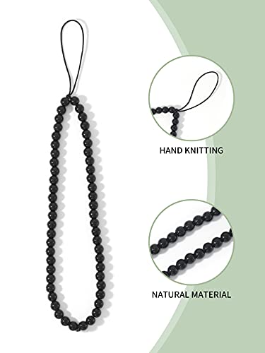 Semi-Precious Gem Stones Beaded Phone Charm Cell Phone Lanyard Wrist Strap Handmade Natural Gemstone Phone Chain string - color: Black Agate