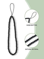 Semi-Precious Gem Stones Beaded Phone Charm Cell Phone Lanyard Wrist Strap Handmade Natural Gemstone Phone Chain string - color: Black Agate